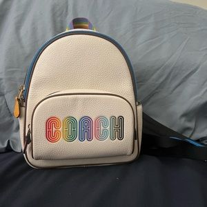 Coach Mini Court Rainbow Logo Backpack (Chalk Multi)